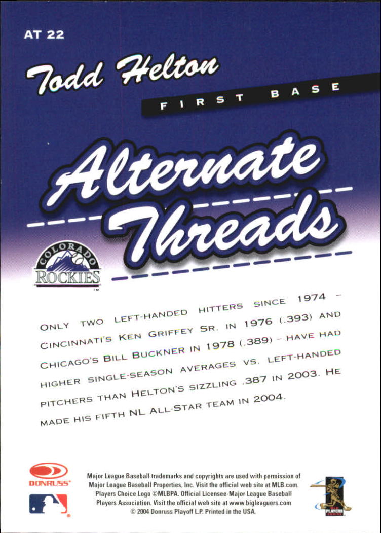 2005 Leaf Alternate Threads #22 Todd Helton back image