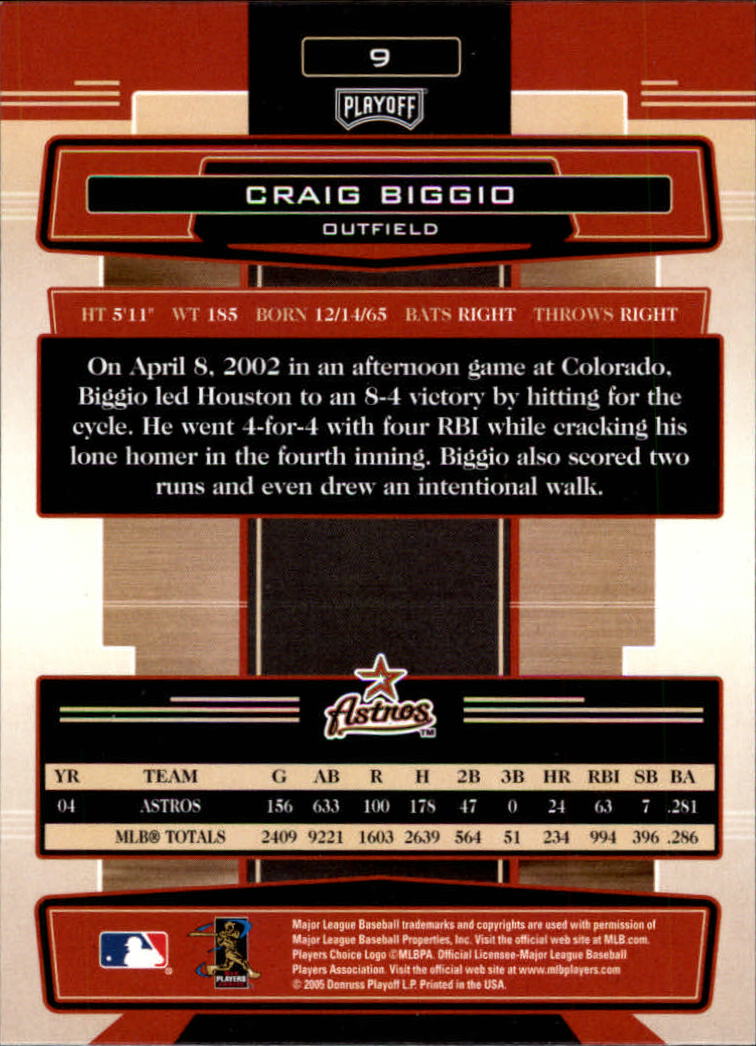 2005 Absolute Memorabilia #9 Craig Biggio back image