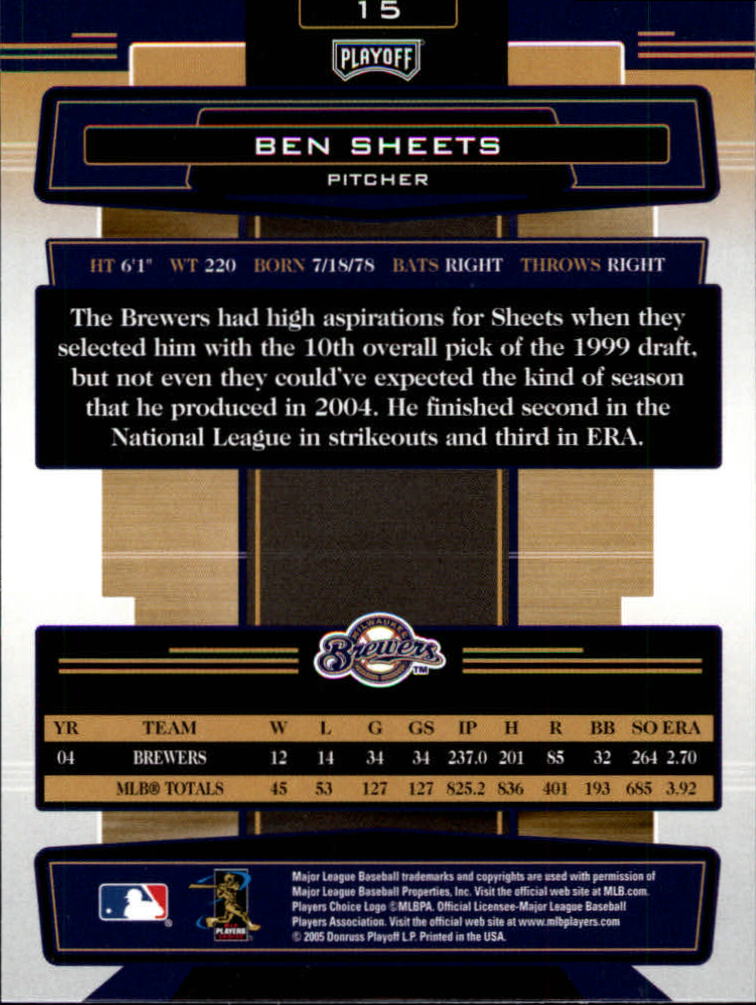 2005 Absolute Memorabilia #15 Ben Sheets back image
