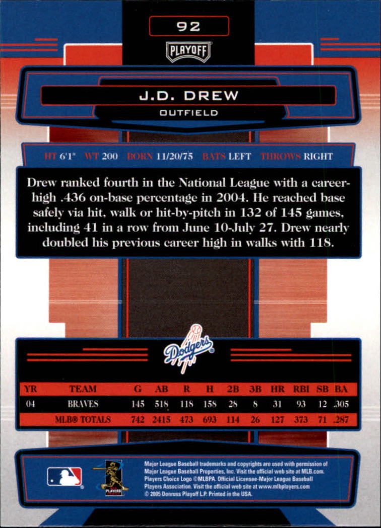 2005 Absolute Memorabilia #92 J.D. Drew back image