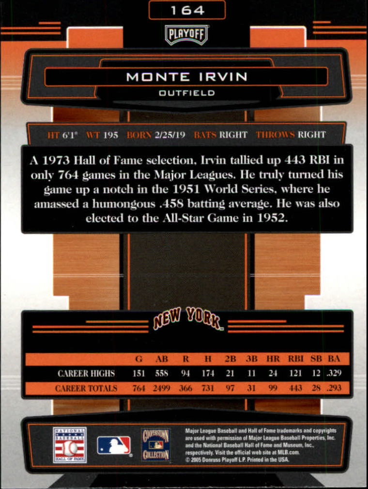2005 Absolute Memorabilia #164 Monte Irvin back image