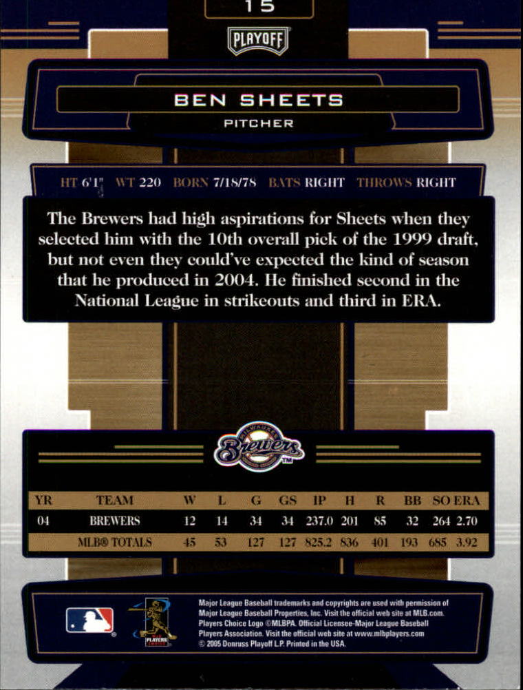 2005 Absolute Memorabilia Retail #15 Ben Sheets back image