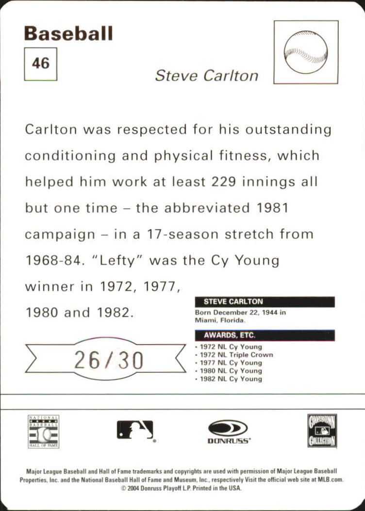 2005 Leaf Sportscasters 30 Yellow Fielding-Bat #46 Steve Carlton back image
