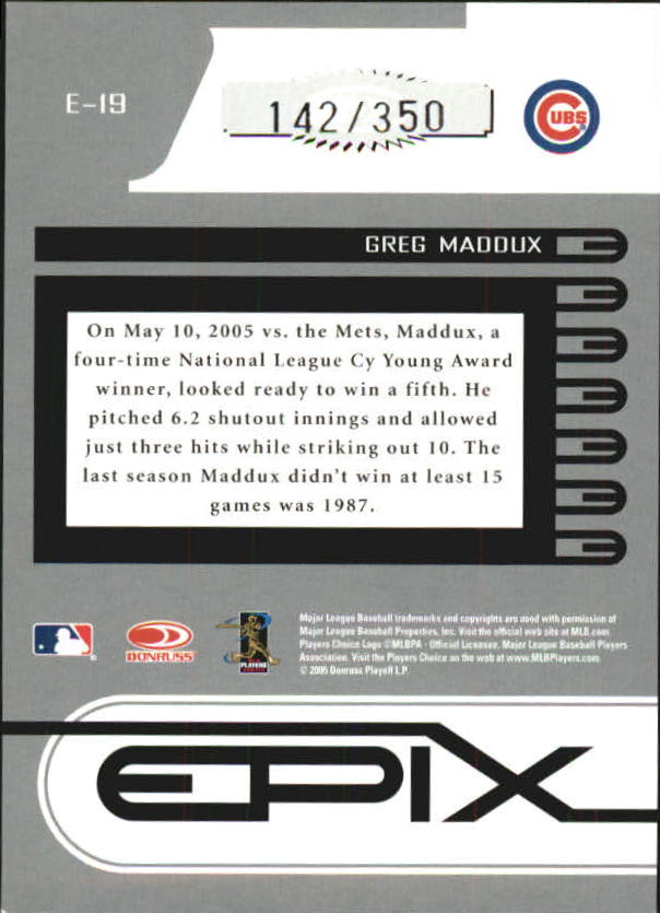 2005 Zenith Epix Blue Game #19 Greg Maddux back image