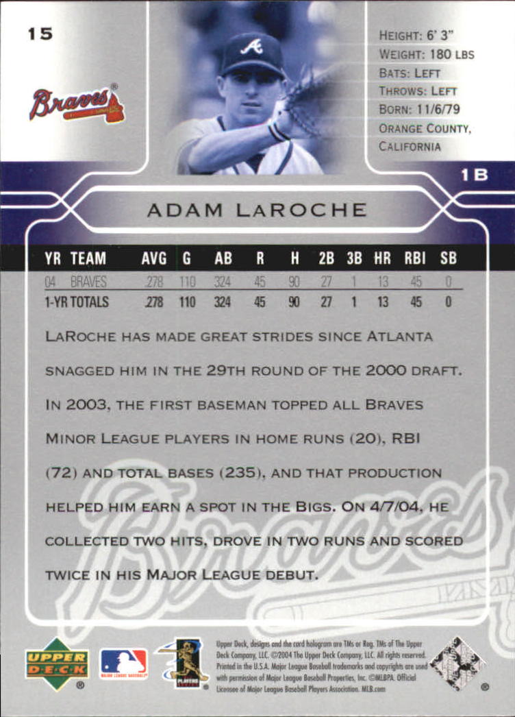 2005 Upper Deck #15 Adam LaRoche back image