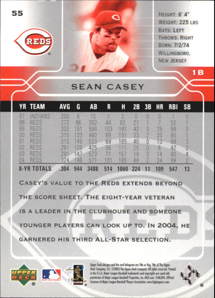 2005 Upper Deck #55 Sean Casey back image