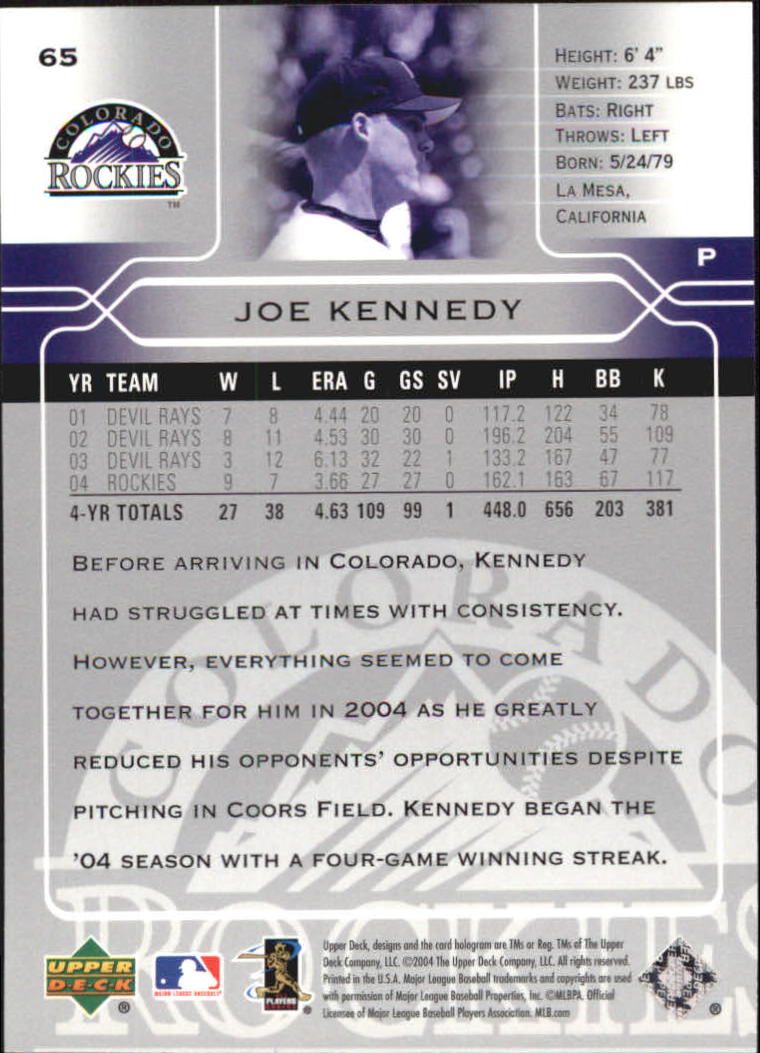 2005 Upper Deck #65 Joe Kennedy back image