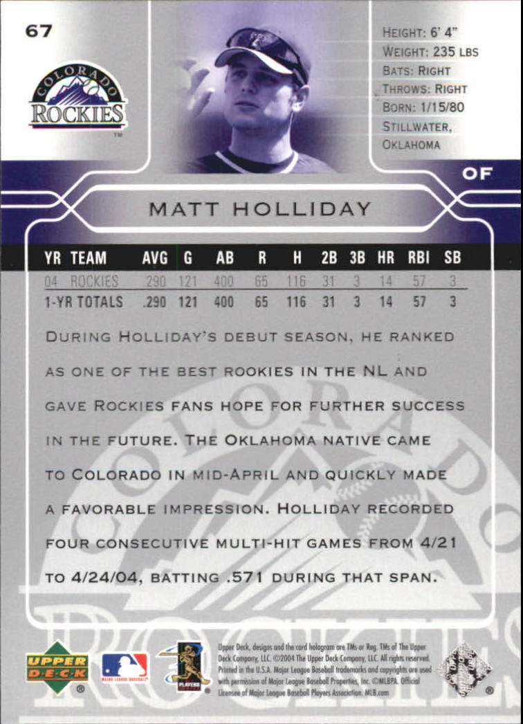 2005 Upper Deck #67 Matt Holliday back image