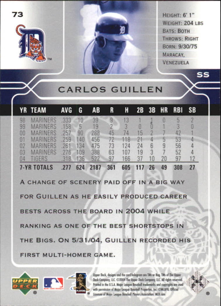 2005 Upper Deck #73 Carlos Guillen back image