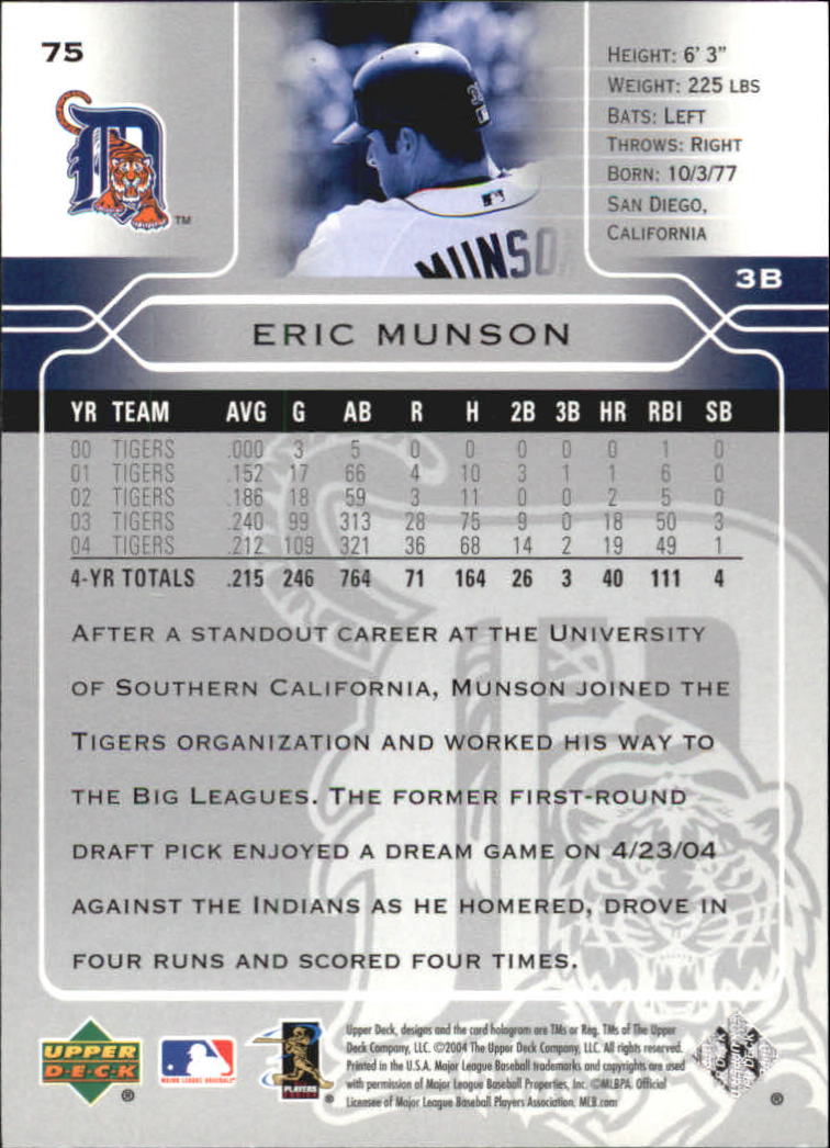 2005 Upper Deck #75 Eric Munson back image