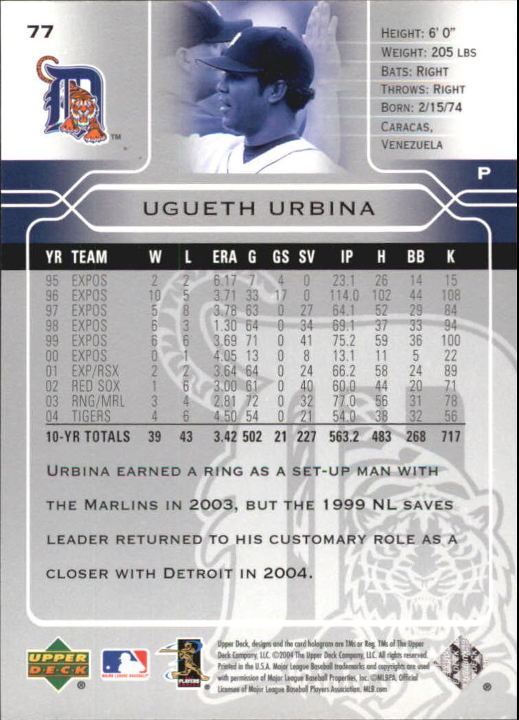 2005 Upper Deck #77 Ugueth Urbina back image