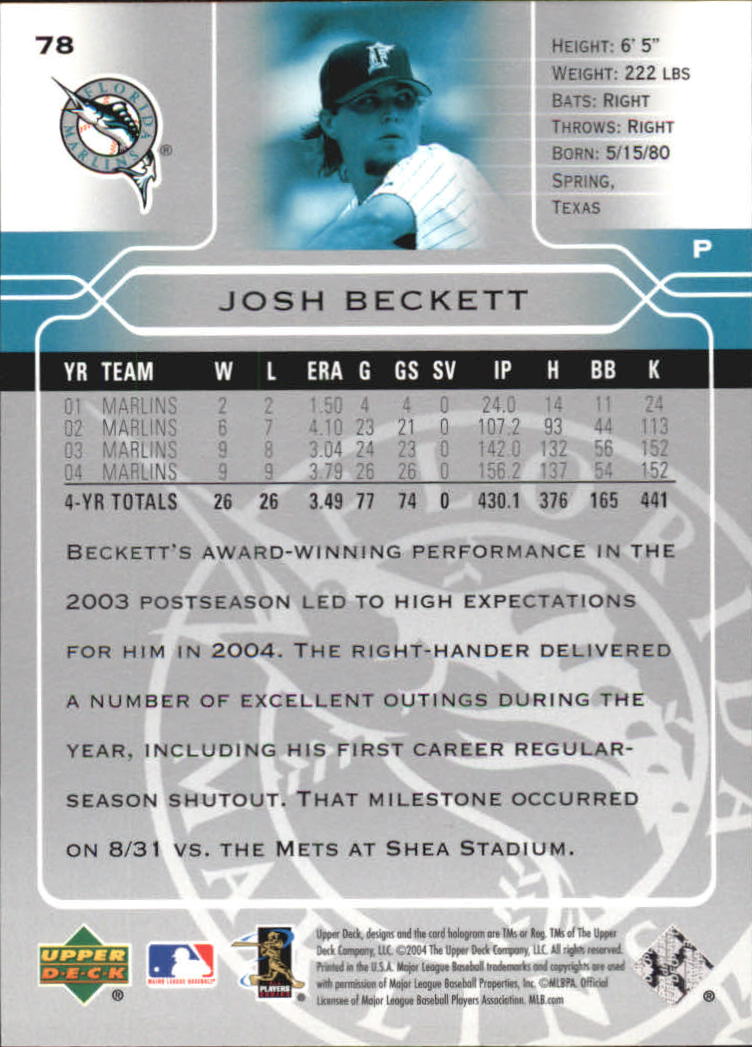 2005 Upper Deck #78 Josh Beckett back image