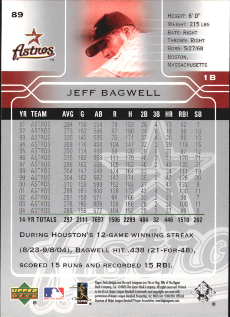 2005 Upper Deck #89 Jeff Bagwell back image