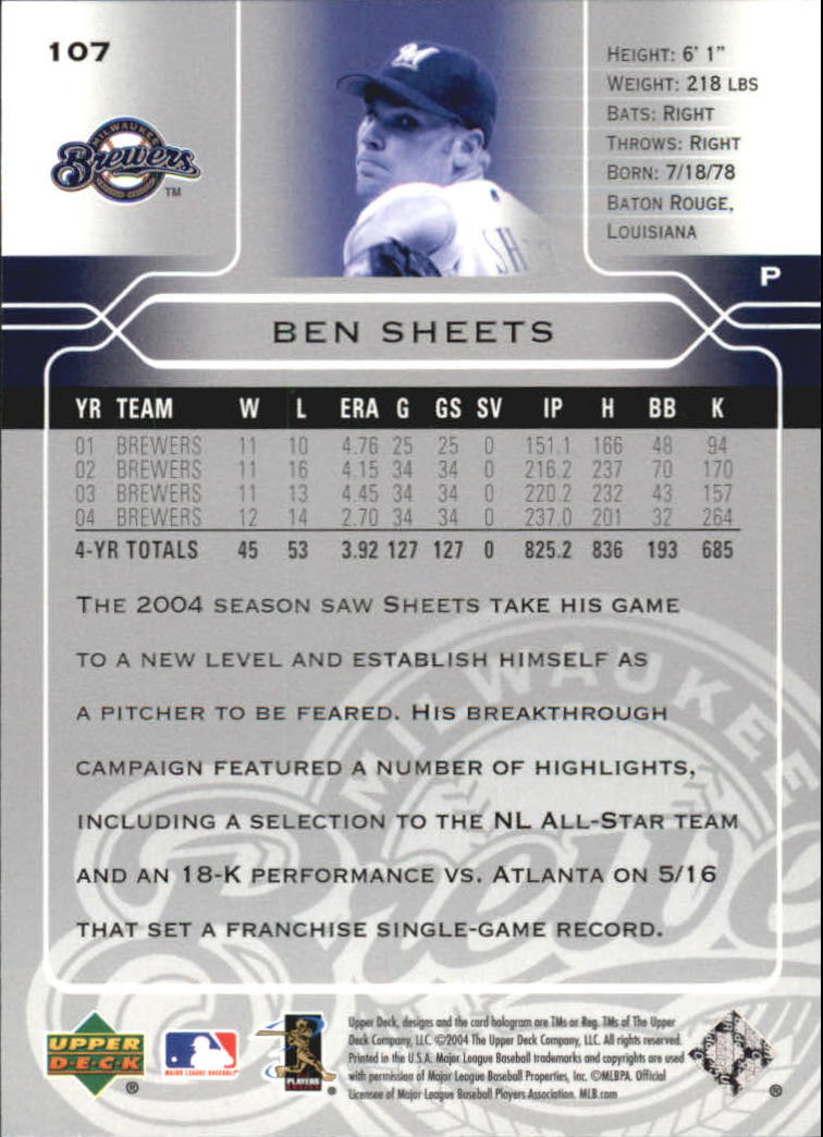 2005 Upper Deck #107 Ben Sheets back image