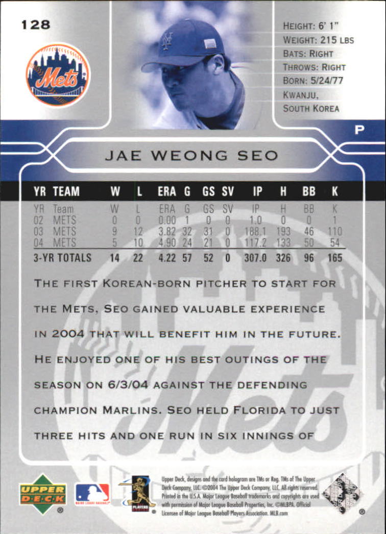 2005 Upper Deck #128 Jae Weong Seo back image