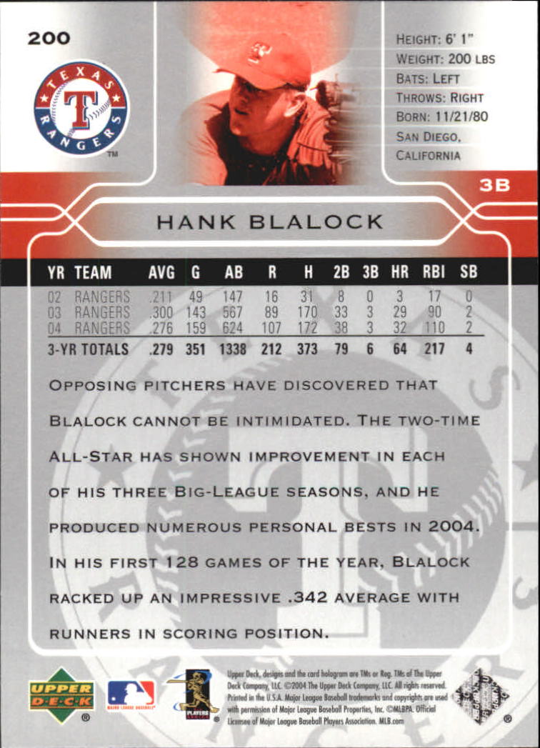 2005 Upper Deck #200 Hank Blalock back image