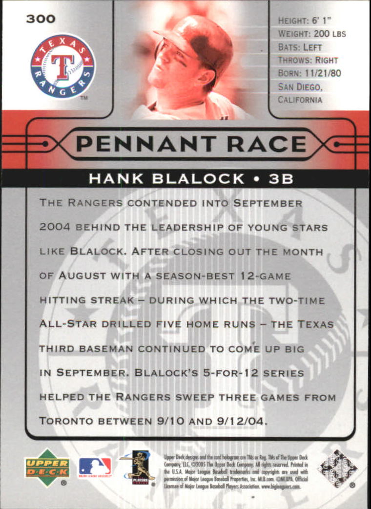 2005 Upper Deck #300 Hank Blalock PR back image
