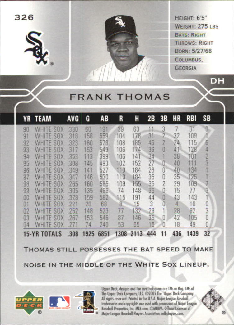 2005 Upper Deck #326 Frank Thomas back image