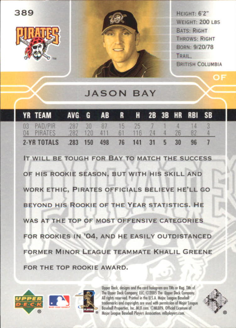 2005 Upper Deck #389 Jason Bay back image