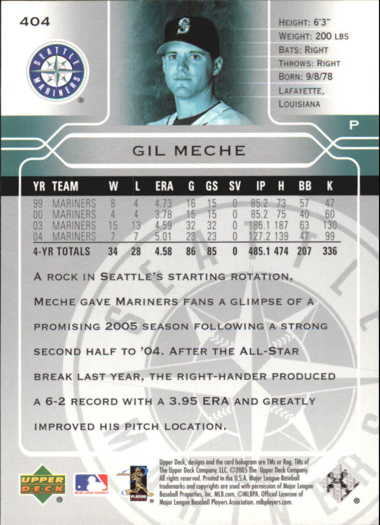 2005 Upper Deck #404 Gil Meche back image