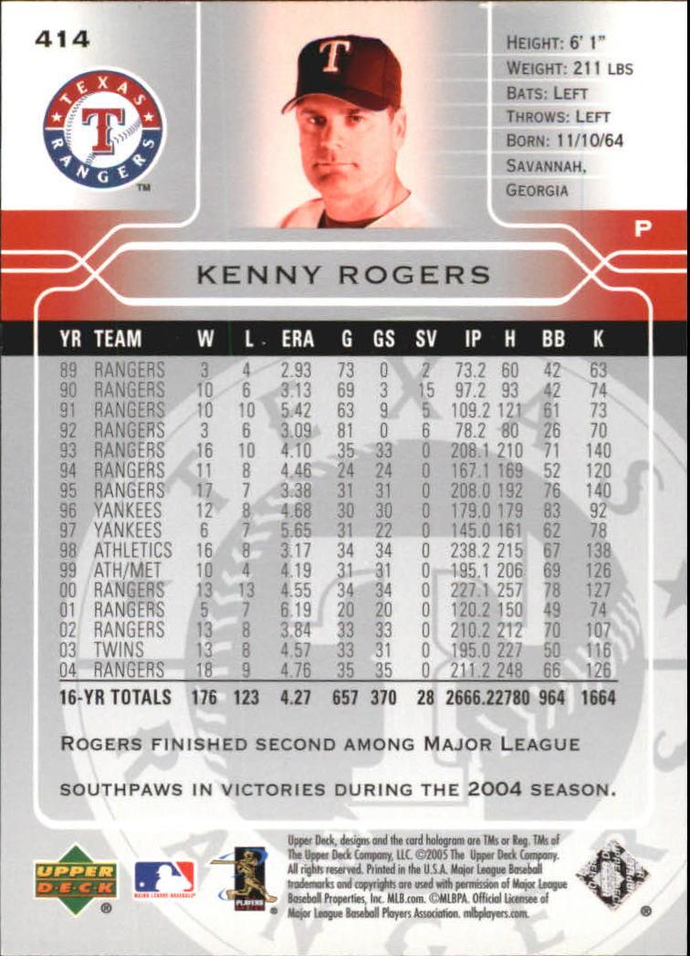 2005 Upper Deck #414 Kenny Rogers back image