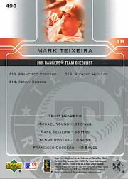 2005 Upper Deck #498 Mark Teixeira TC back image