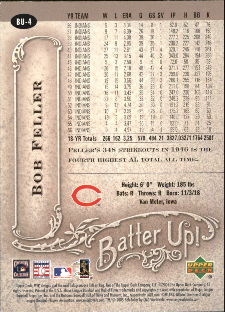 2005 Upper Deck MVP Batter Up! #4 Bob Feller back image