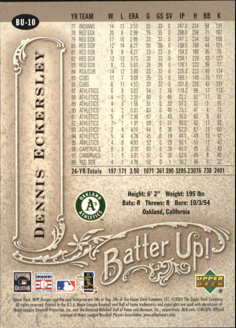 2005 Upper Deck MVP Batter Up! #10 Dennis Eckersley back image