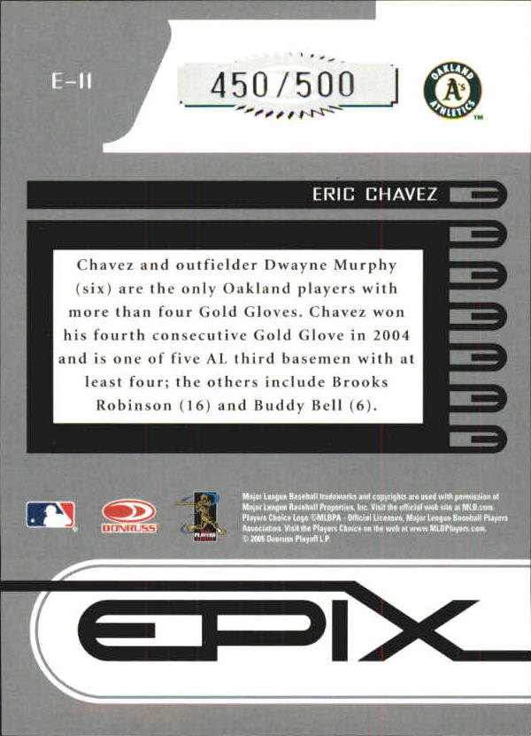 2005 Zenith Epix Blue Play #11 Eric Chavez back image