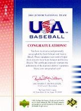 2005-06 USA Baseball Junior National Team Future Match-Ups Dual Signatures Red #8 Scott Schauer/Jeremy Bleich back image