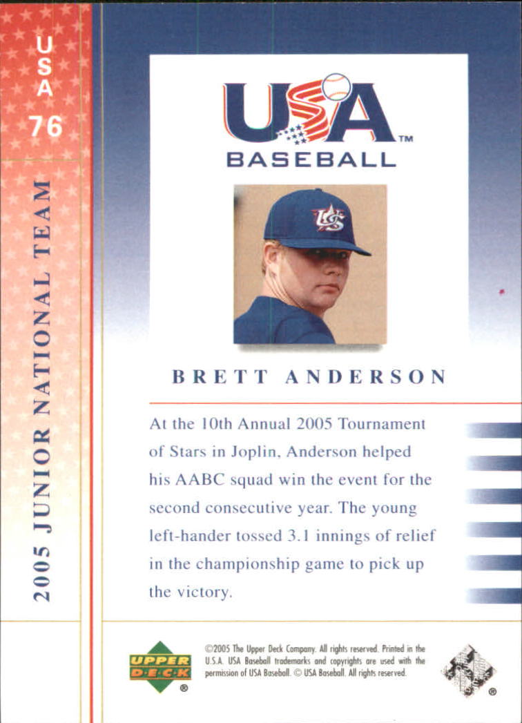 2005-06 USA Baseball Junior National Team #76 Brett Anderson back image