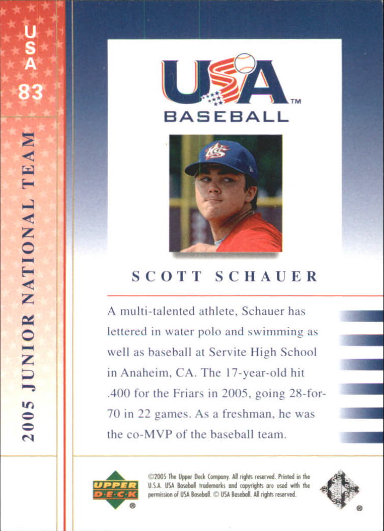 2005-06 USA Baseball Junior National Team #83 Scott Schauer back image