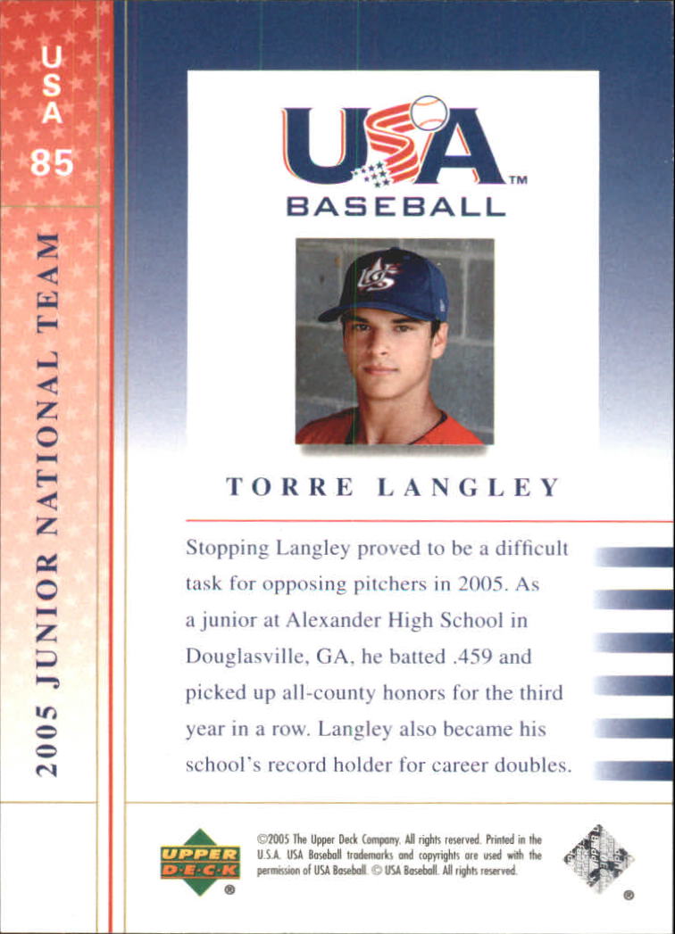 2005-06 USA Baseball Junior National Team #85 Torre Langley back image