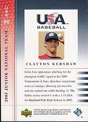 2005-06 USA Baseball Junior National Team #86 Clayton Kershaw back image