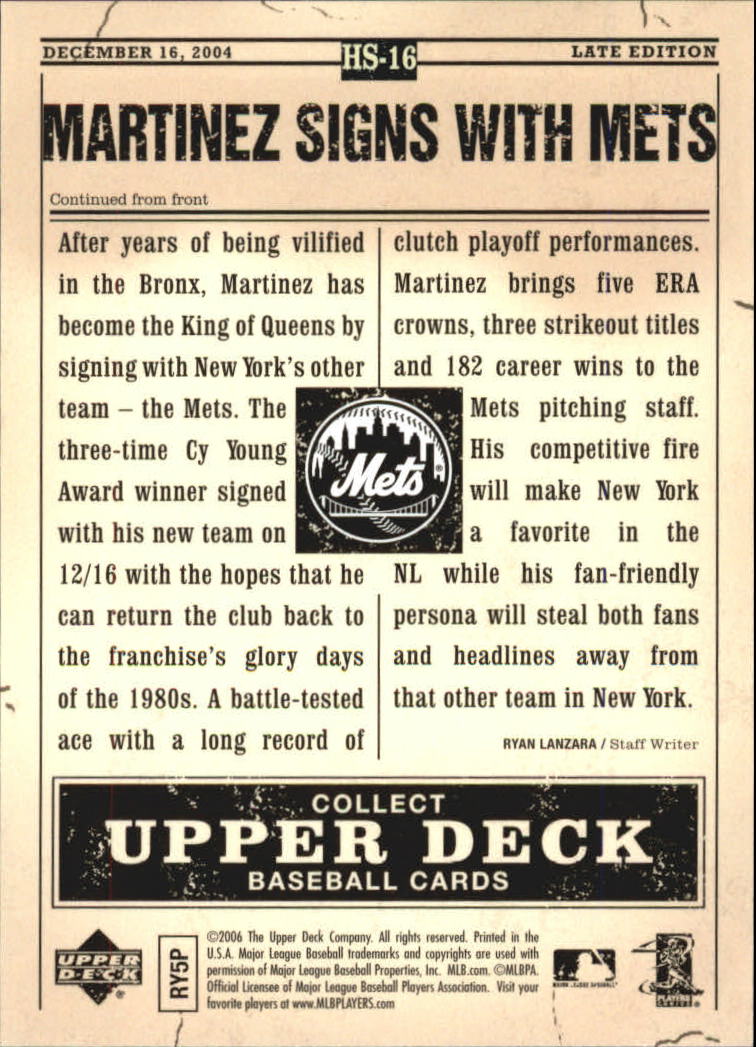 2006 Upper Deck First Pitch Hot Stove Headlines #HS16  Pedro Martinez