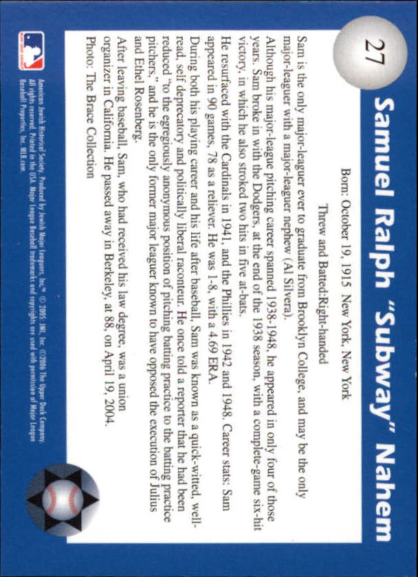 B6660- 2006 Jewish Major Leaguers Update BB #s 1-55 -You Pick- 15+ FREE US SHIP - Picture 45 of 103