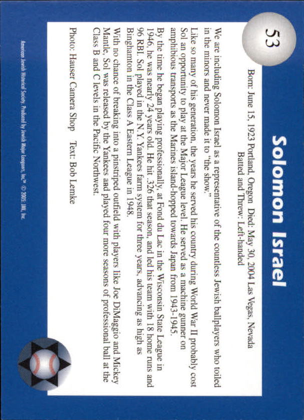 B6660- 2006 Jewish Major Leaguers Update BB #s 1-55 -You Pick- 15+ FREE US SHIP - Picture 97 of 103