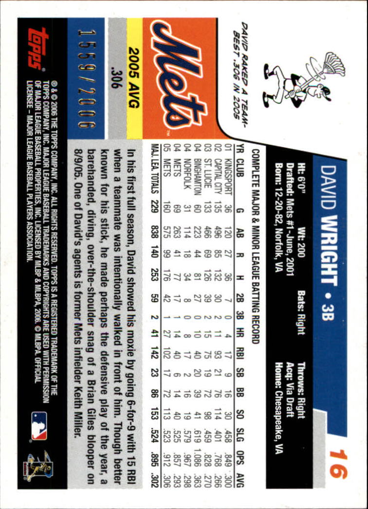 2006 Topps Gold #16 David Wright back image