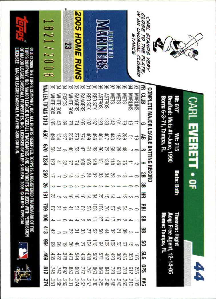 2006 Topps Gold #44 Carl Everett back image