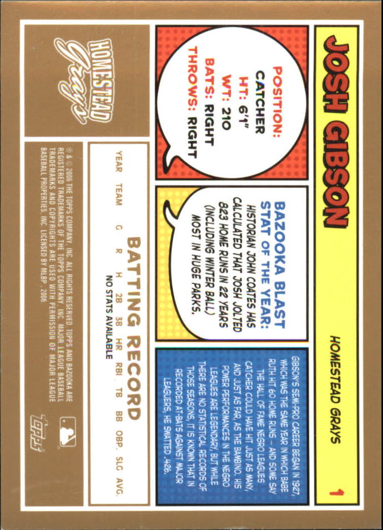 2006 Bazooka Gold Chunks #1 Josh Gibson back image