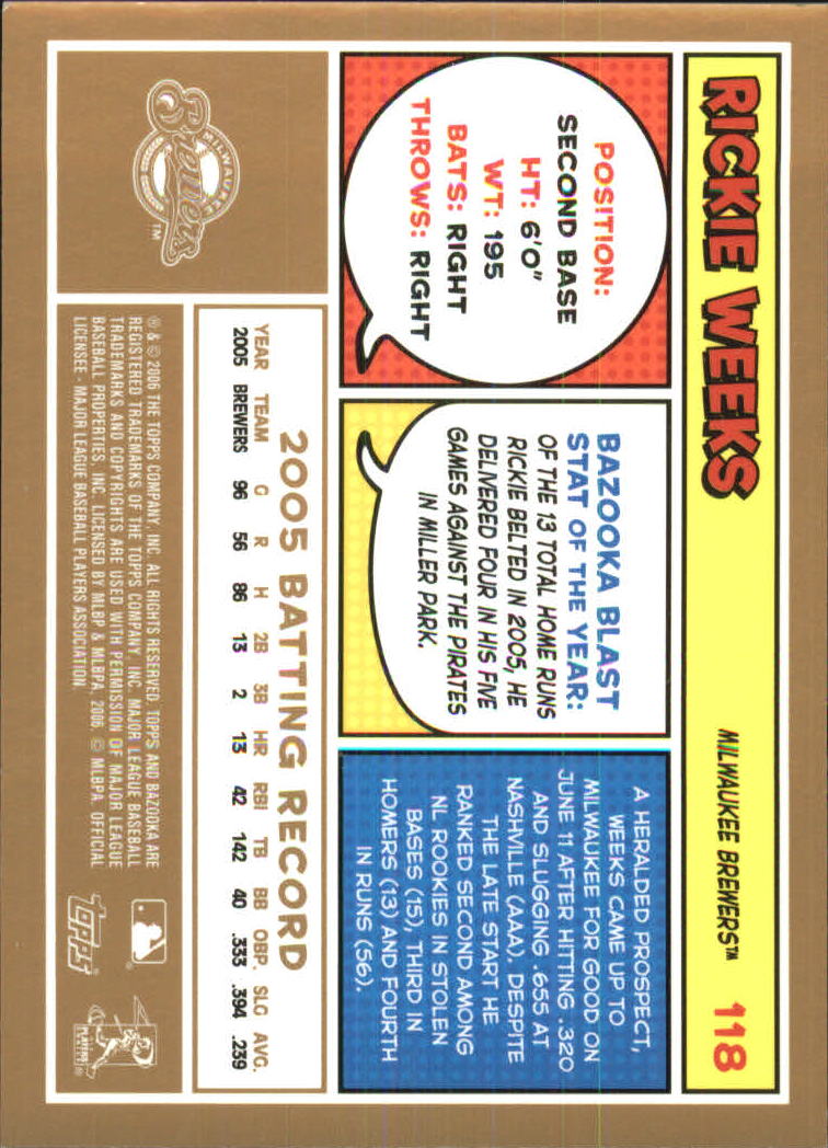 2006 Bazooka Gold Chunks #118 Rickie Weeks back image