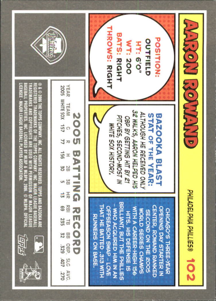 2006 Bazooka #102 Aaron Rowand back image