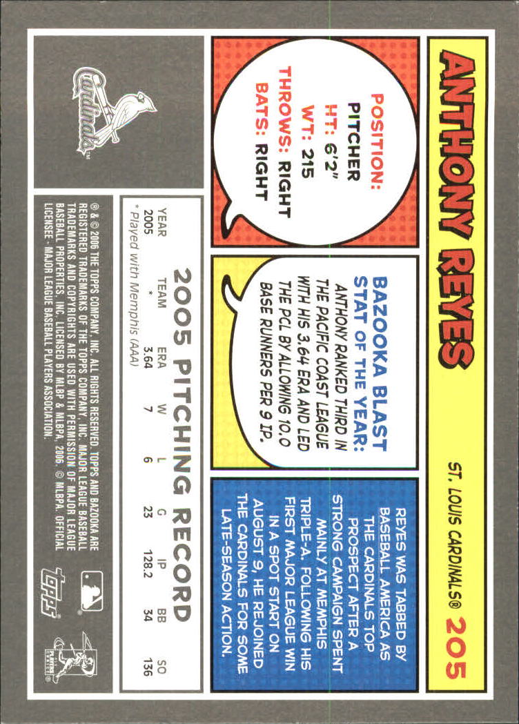 2006 Bazooka #205 Anthony Reyes (RC) back image