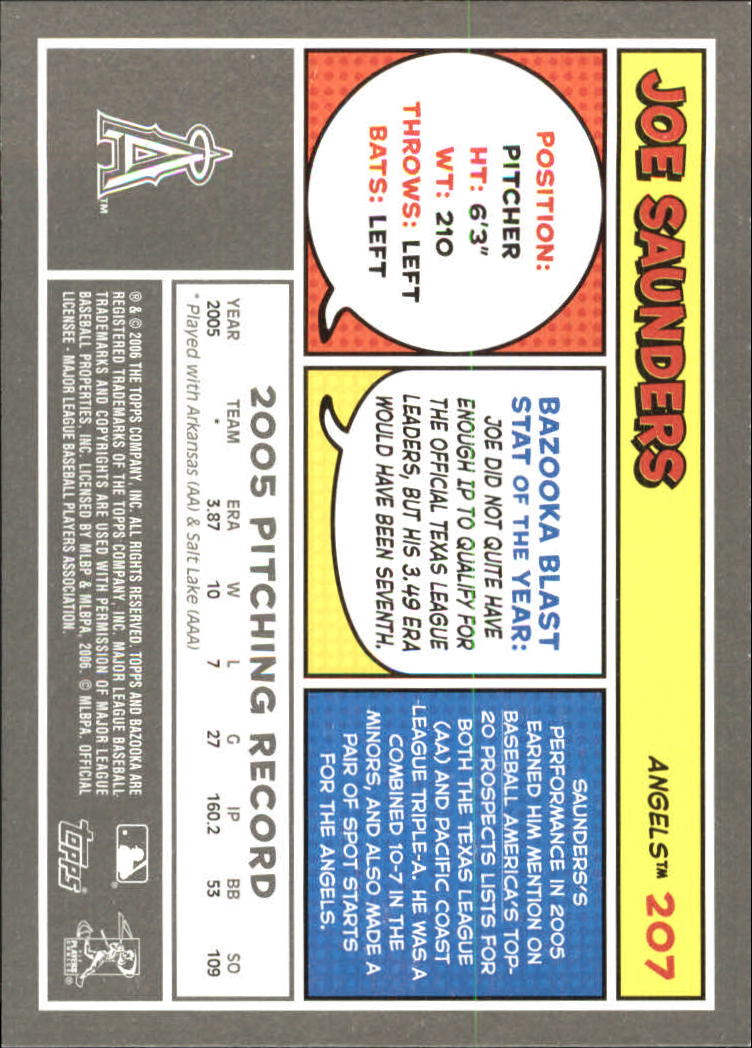 2006 Bazooka #207 Joe Saunders (RC) back image