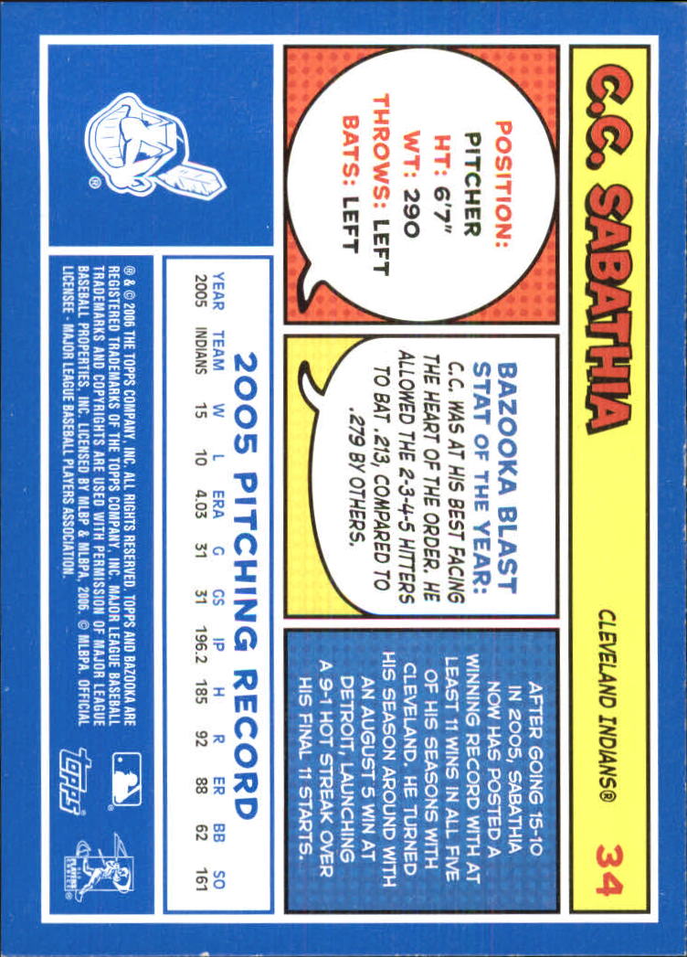 2006 Bazooka Blue Fortune #34 C.C. Sabathia back image