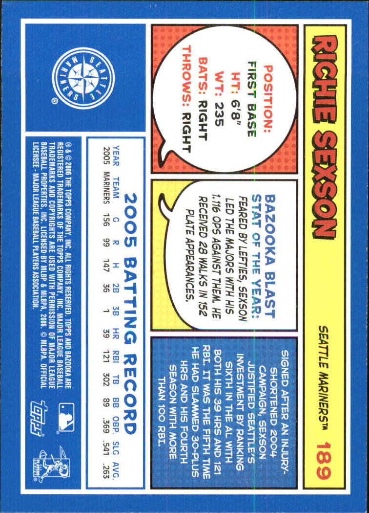 2006 Bazooka Blue Fortune #189 Richie Sexson back image