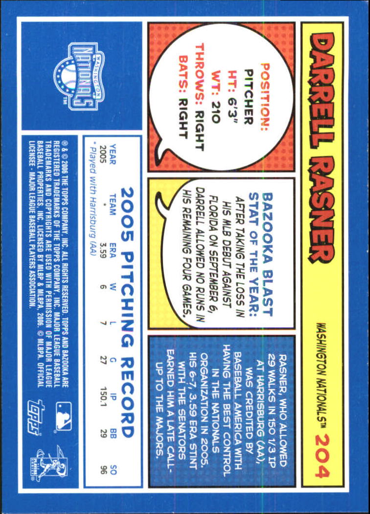 2006 Bazooka Blue Fortune #204 Darrell Rasner back image