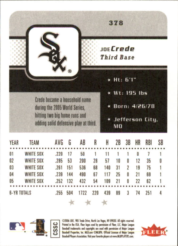 2006 Fleer #378 Joe Crede - NM-MT - The Dugout Sportscards