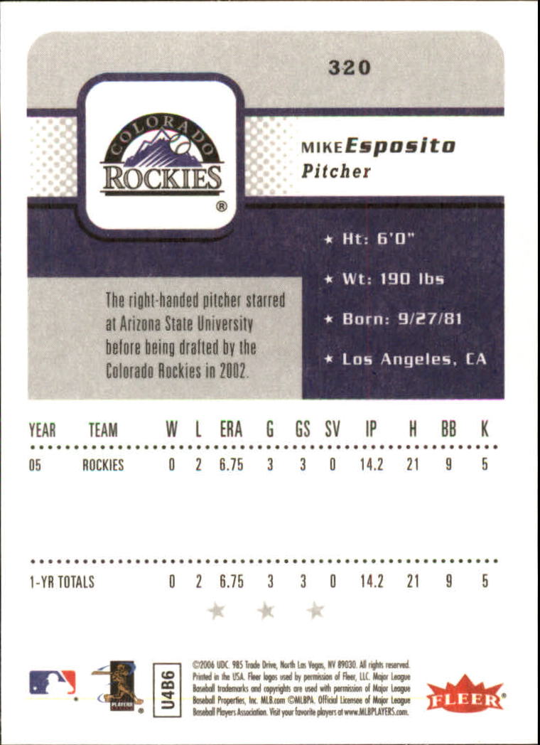 2006 Fleer #320 Mike Esposito (RC) back image