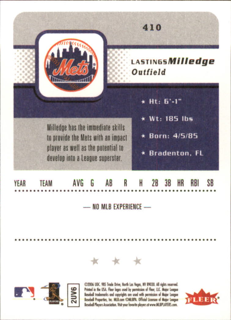 2006 Fleer #410 Lastings Milledge (RC) back image